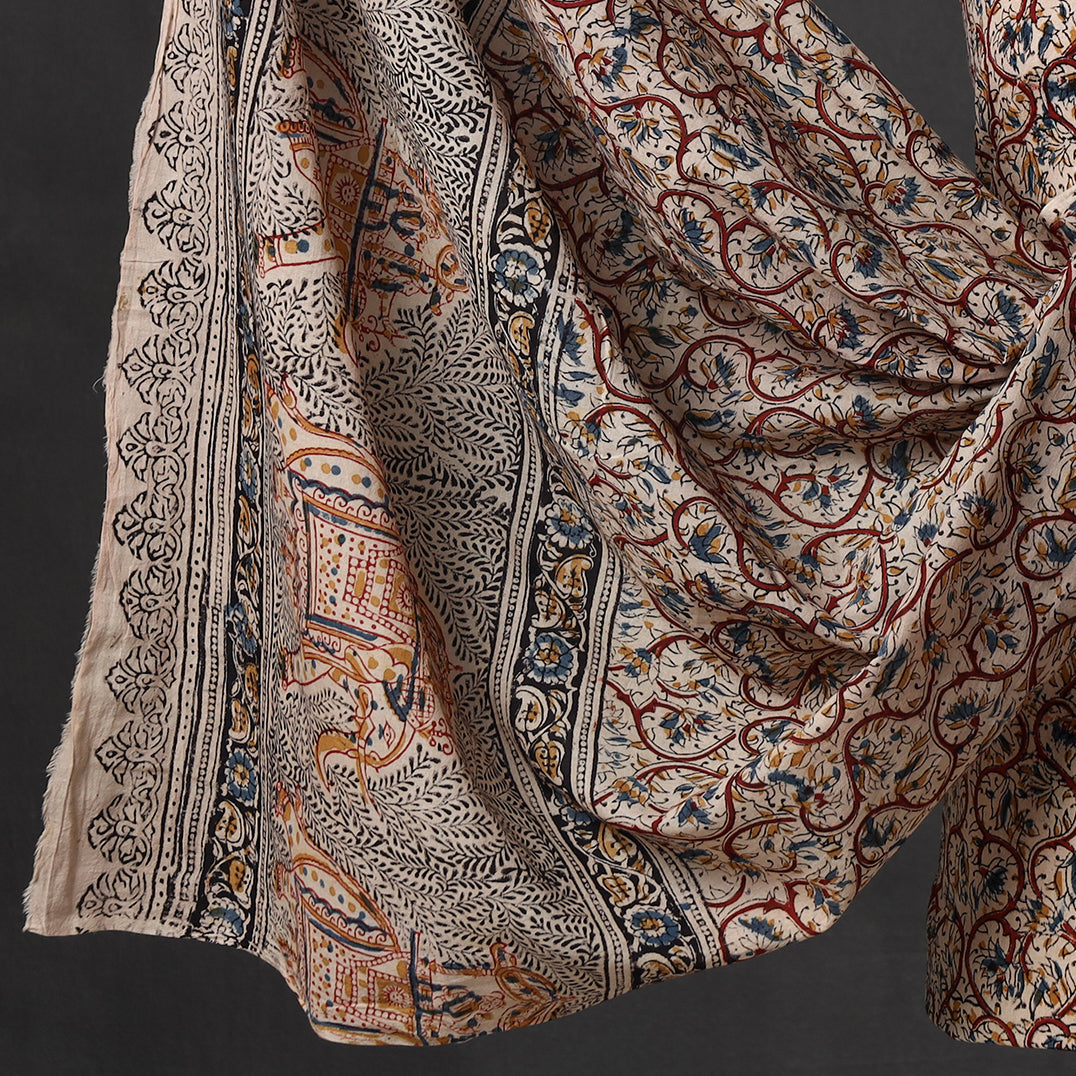 Brown - 2pc Pedana Kalamkari Block Printed Cotton Suit Material Set 09