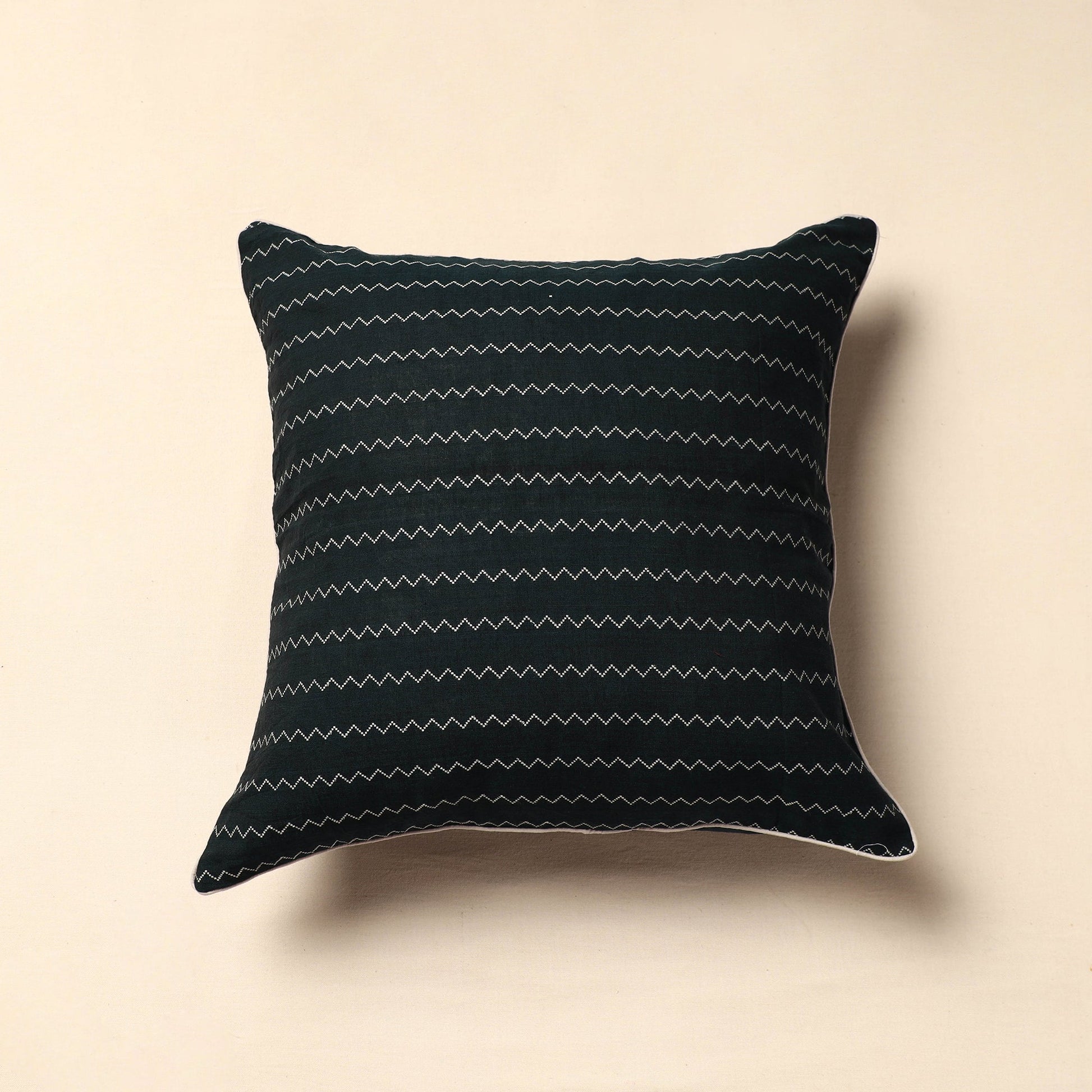 Black - Jacquard Cotton Cushion Cover (16 x 16 in)