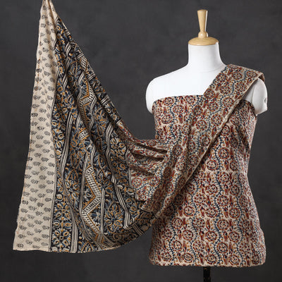 Brown - 2pc Pedana Kalamkari Block Printed Cotton Suit Material Set 10