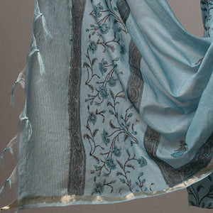 Blue - 3pc Sanganeri Block Printed Cotton Suit Material with Chanderi Silk Dupatta 02