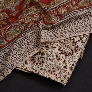 Beige - 2pc Pedana Kalamkari Block Printed Cotton Suit Material Set 08