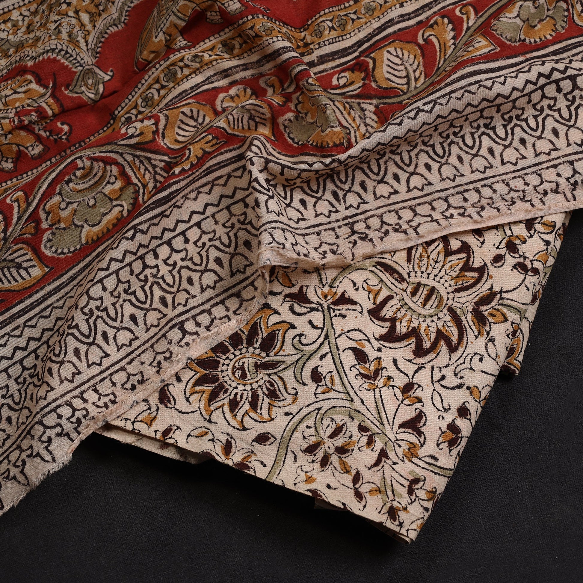 Beige - 2pc Pedana Kalamkari Block Printed Cotton Suit Material Set 08