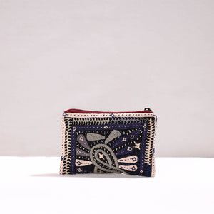 Black - Kutch Dhebariya Qatab Hand Embroidery Cotton Coin Pouch