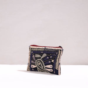 Black - Kutch Dhebariya Qatab Hand Embroidery Cotton Coin Pouch