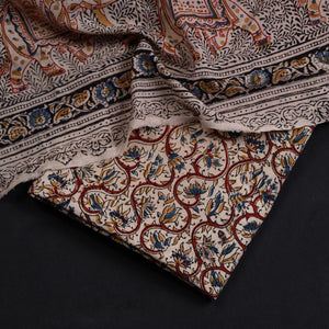 Brown - 2pc Pedana Kalamkari Block Printed Cotton Suit Material Set 09