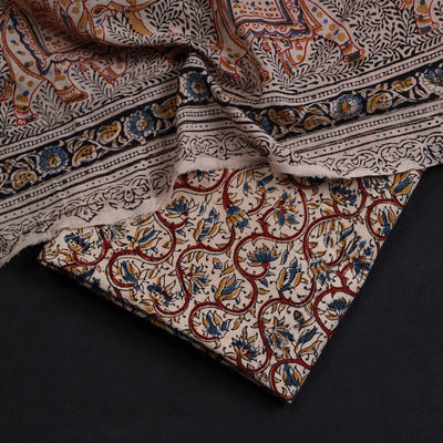 Brown - 2pc Pedana Kalamkari Block Printed Cotton Suit Material Set 09