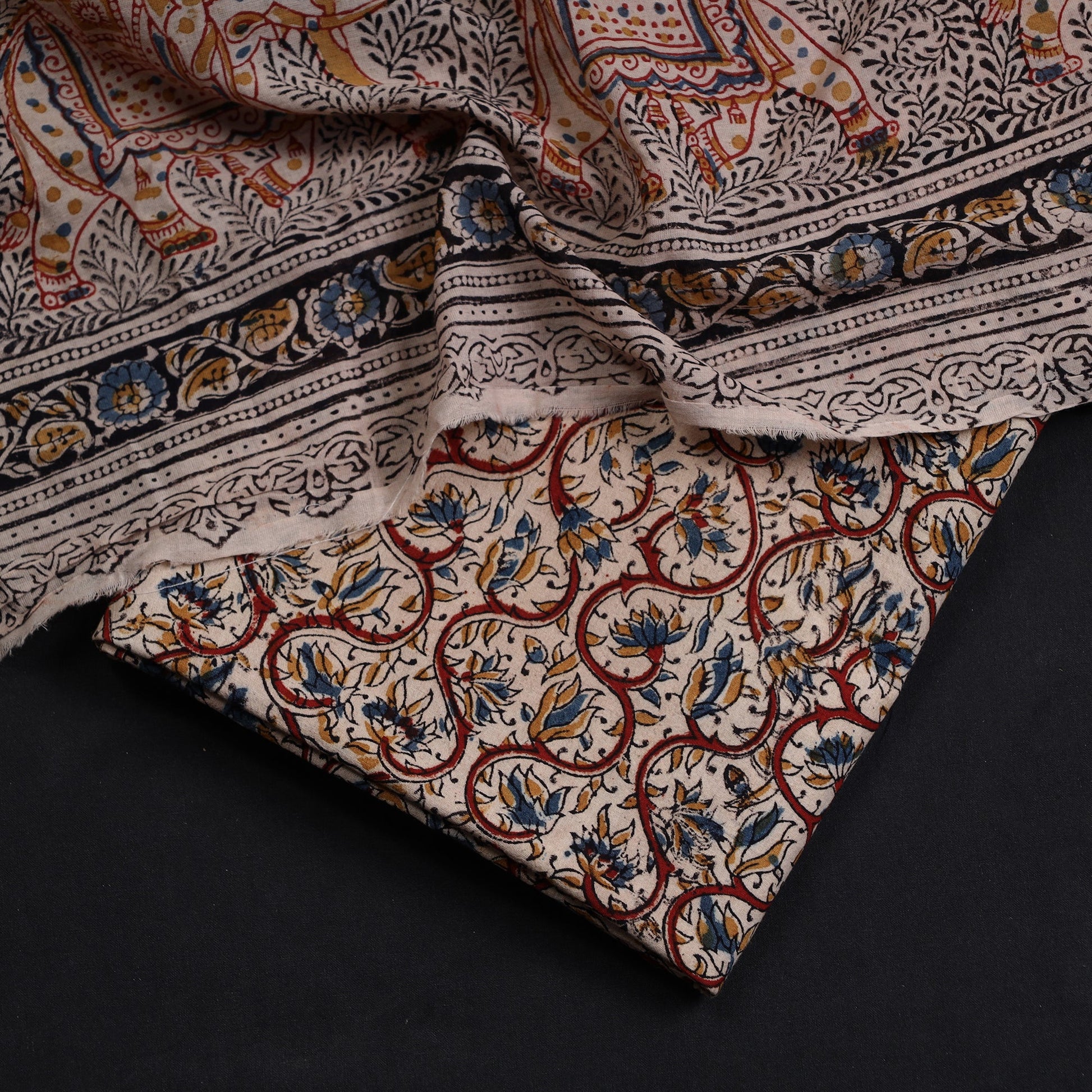 Brown - 2pc Pedana Kalamkari Block Printed Cotton Suit Material Set 09