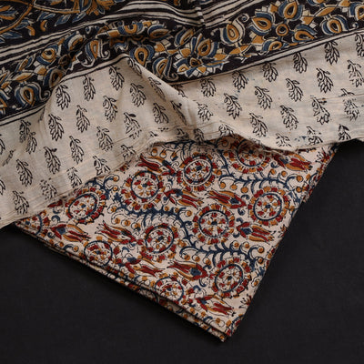 Brown - 2pc Pedana Kalamkari Block Printed Cotton Suit Material Set 10