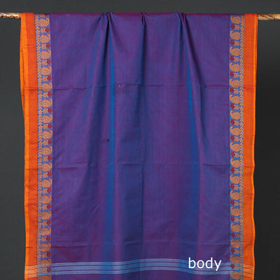 Blue - Traditional Chettinad Kandangi Cotton Saree with Thread Border