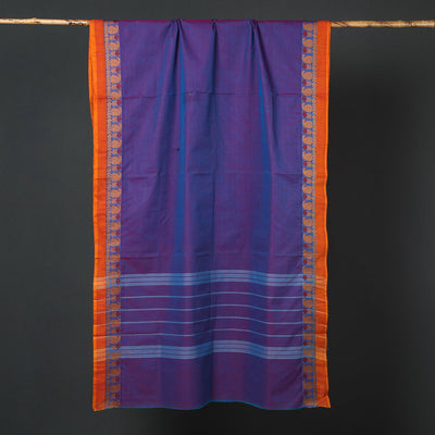 Blue - Traditional Chettinad Kandangi Cotton Saree with Thread Border