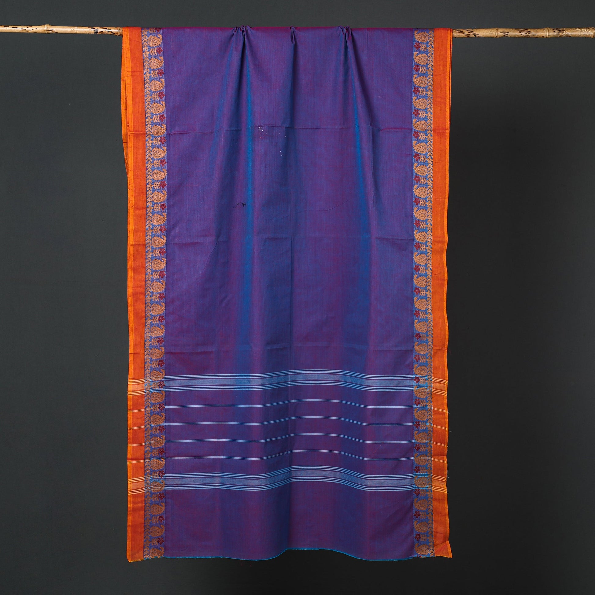 Blue - Traditional Chettinad Kandangi Cotton Saree with Thread Border