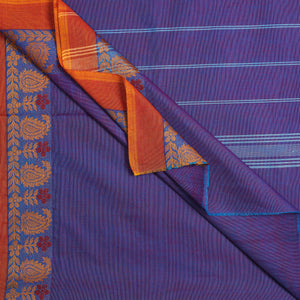 Blue - Traditional Chettinad Kandangi Cotton Saree with Thread Border