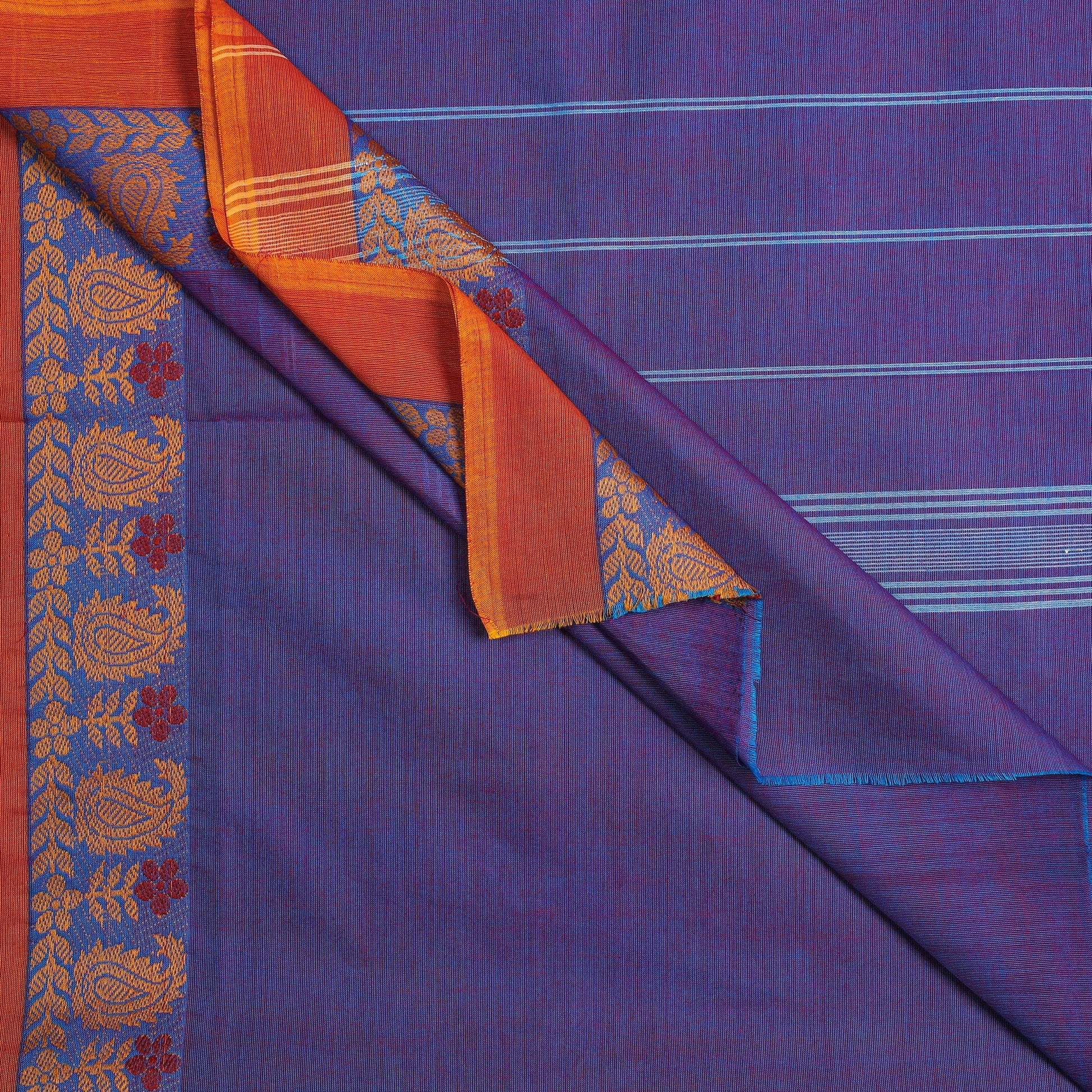 Blue - Traditional Chettinad Kandangi Cotton Saree with Thread Border