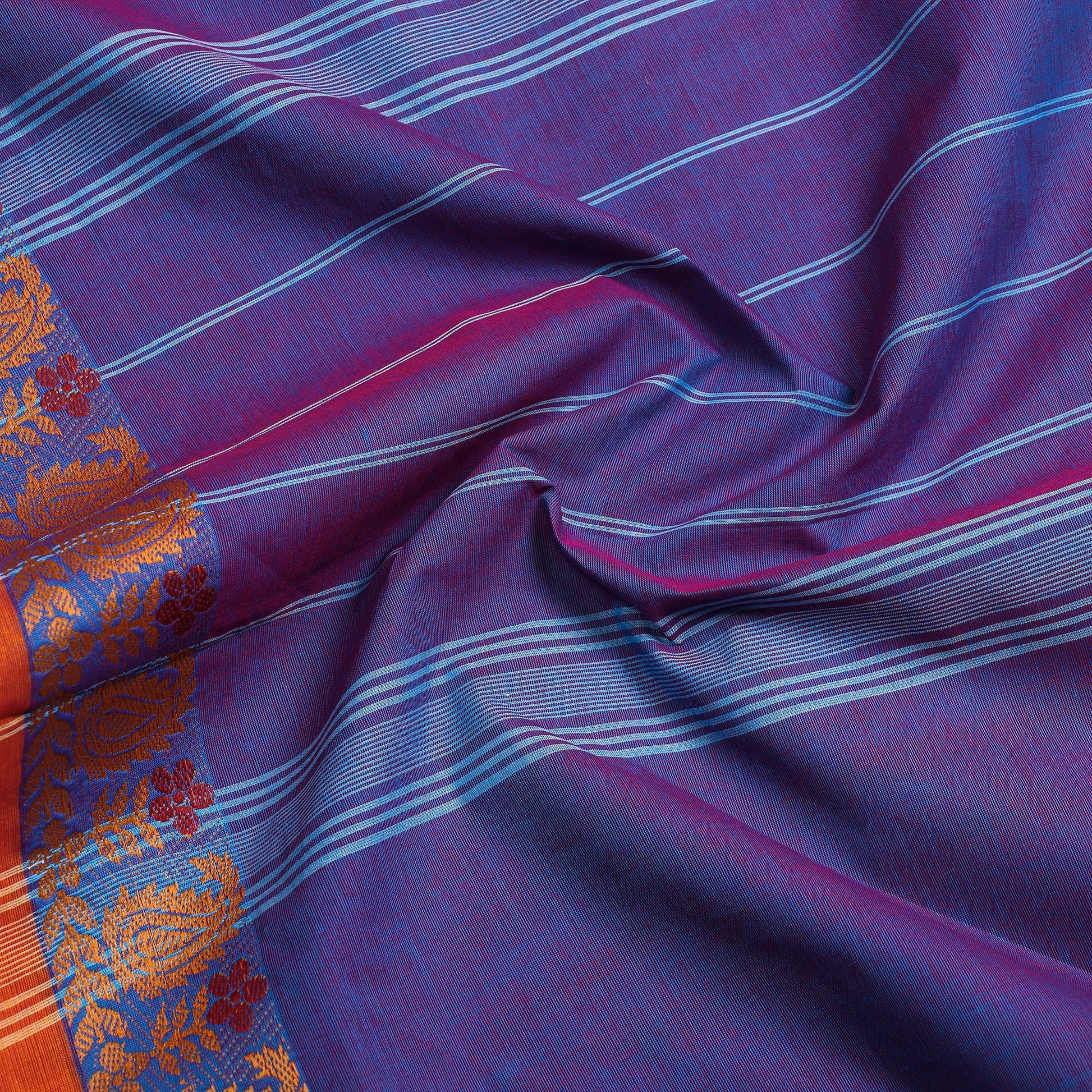 Blue - Traditional Chettinad Kandangi Cotton Saree with Thread Border