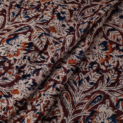 Brown - Natural Dyed Block Print Cotton Kalamkari Fabric 03