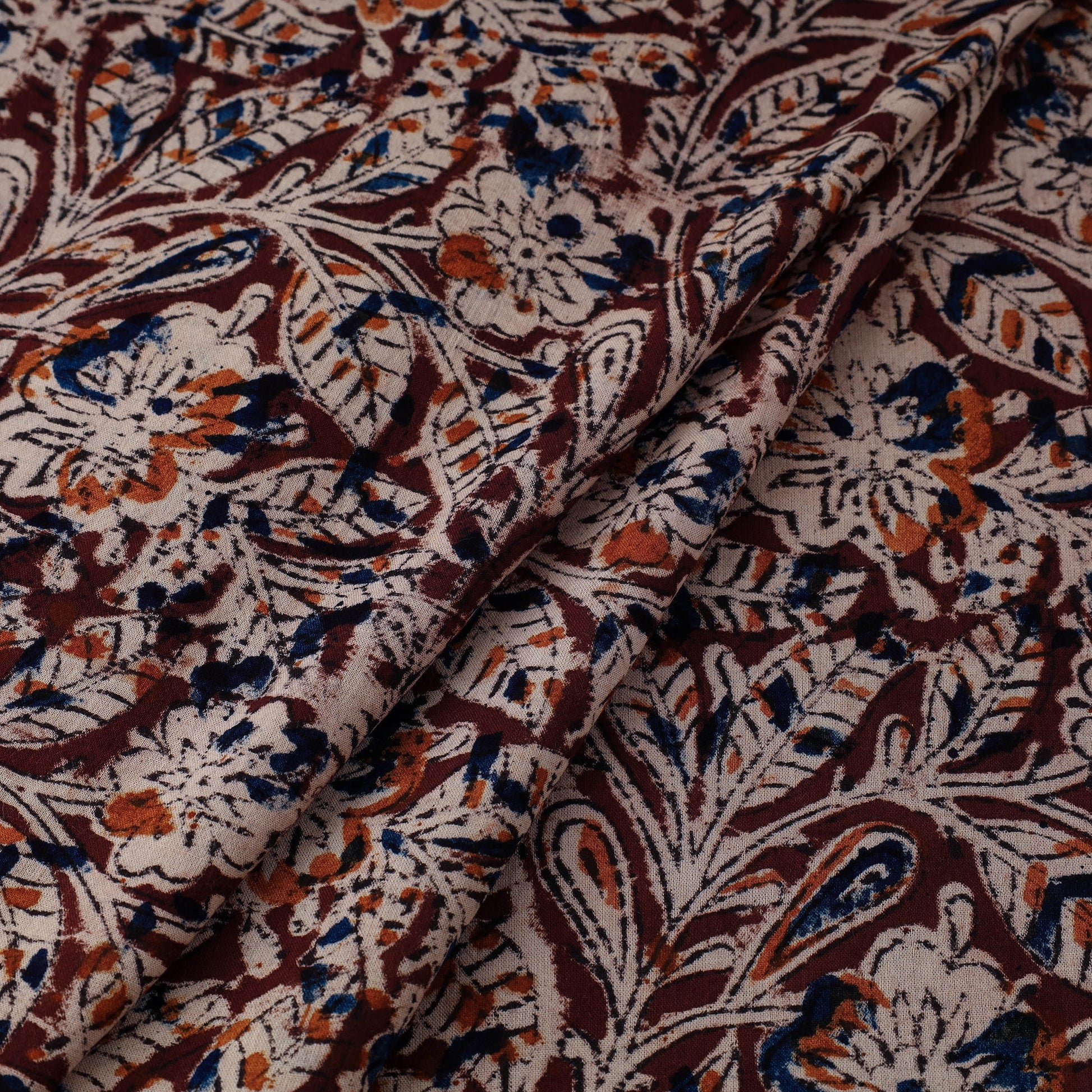 Brown - Natural Dyed Block Print Cotton Kalamkari Fabric 03