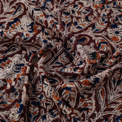 Brown - Natural Dyed Block Print Cotton Kalamkari Fabric 03
