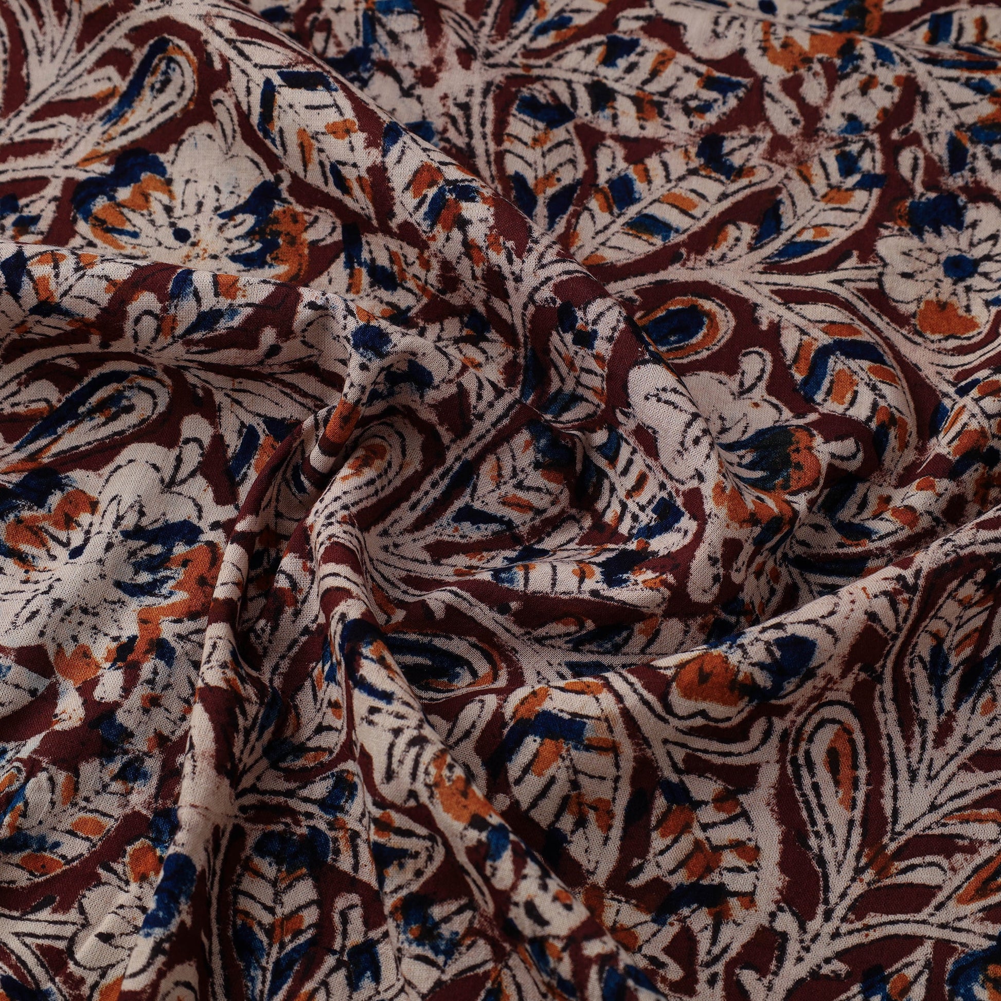 Brown - Natural Dyed Block Print Cotton Kalamkari Fabric 03