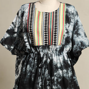 Black - Shibori Jacquard Mosaic Fusion Cotton Kaftan (Short) 34