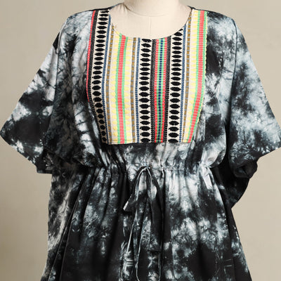 Black - Shibori Jacquard Mosaic Fusion Cotton Kaftan (Short) 34