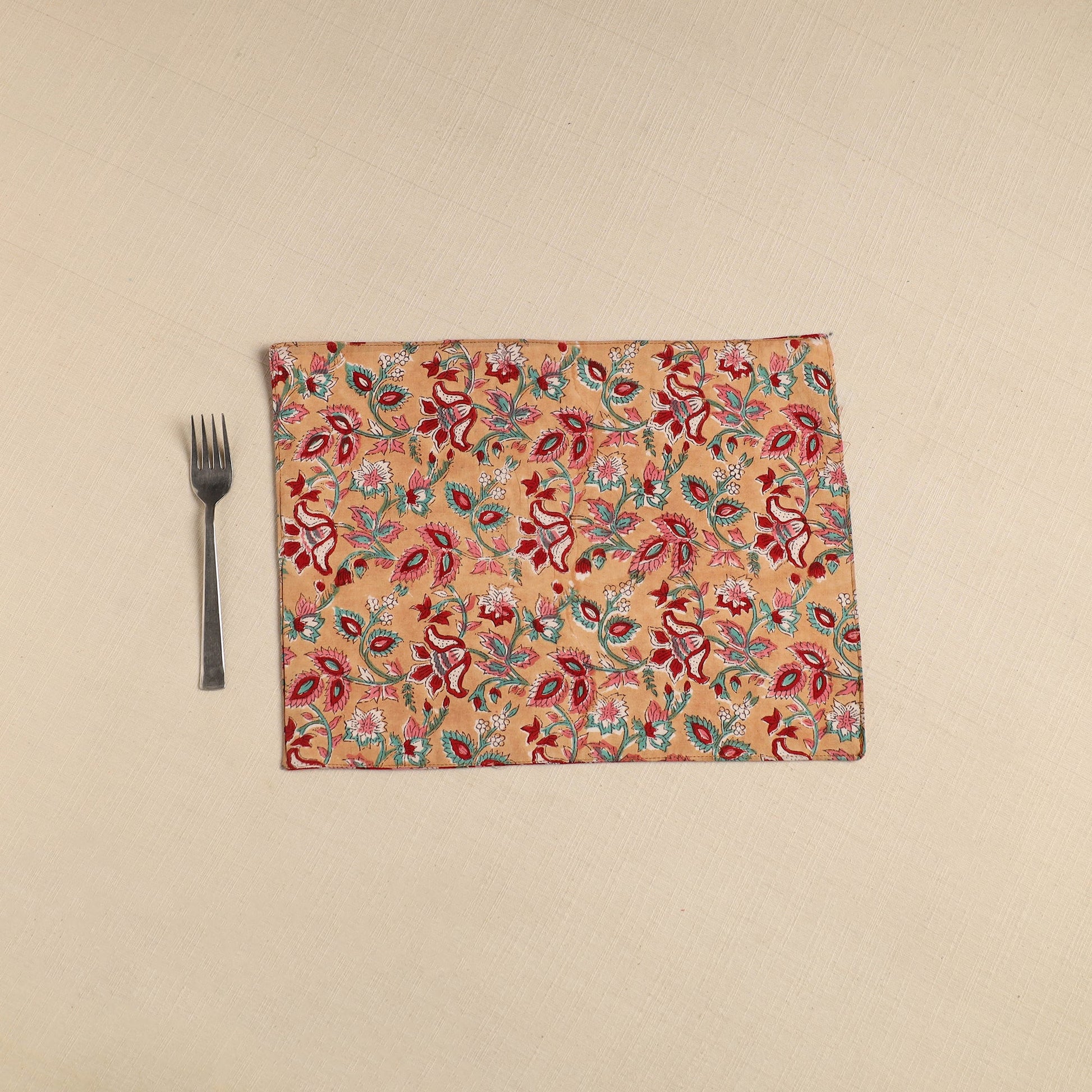 Brown - Floral Print Cotton Reversible Table Mat 25