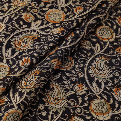 Black - Natural Dyed Block Print Cotton Kalamkari Fabric 10