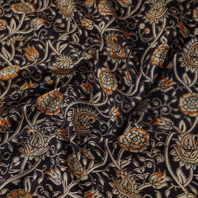 Black - Natural Dyed Block Print Cotton Kalamkari Fabric 10