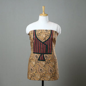 Brown - Kalamkari Print Cotton Kurta Material with Patchwork (3m) 04