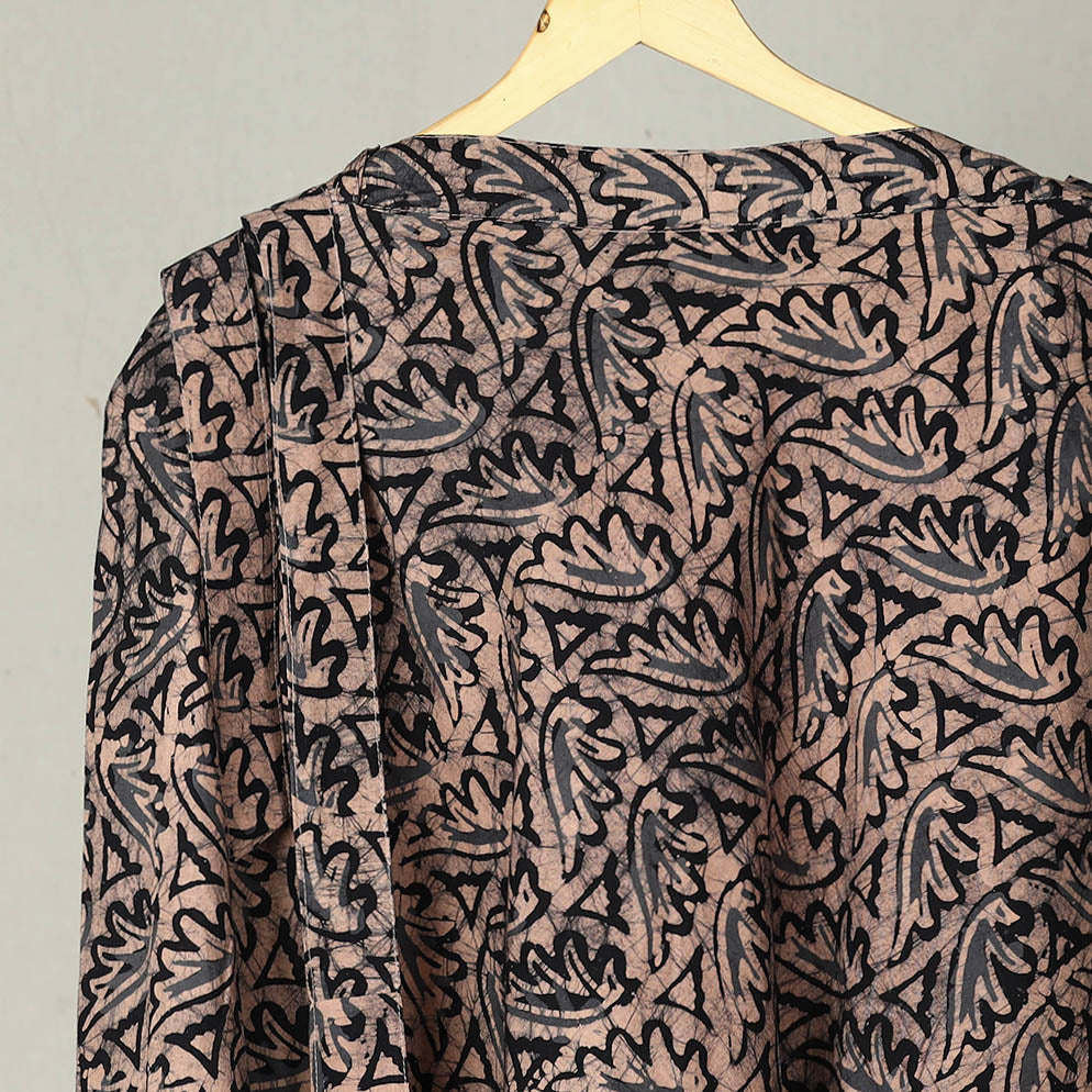 Brown - Hand Batik Print Cotton Wrap Around Skirt 05
