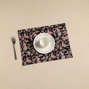 Black - Floral Print Cotton Reversible Table Mat 28