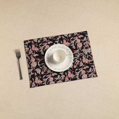 Black - Floral Print Cotton Reversible Table Mat 28