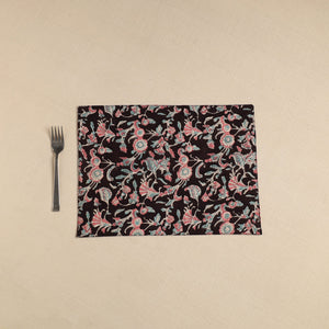 Black - Floral Print Cotton Reversible Table Mat 28