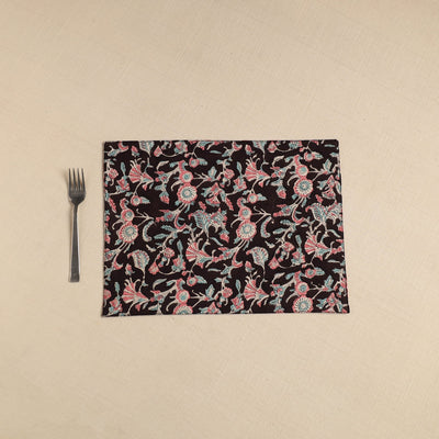 Black - Floral Print Cotton Reversible Table Mat 28