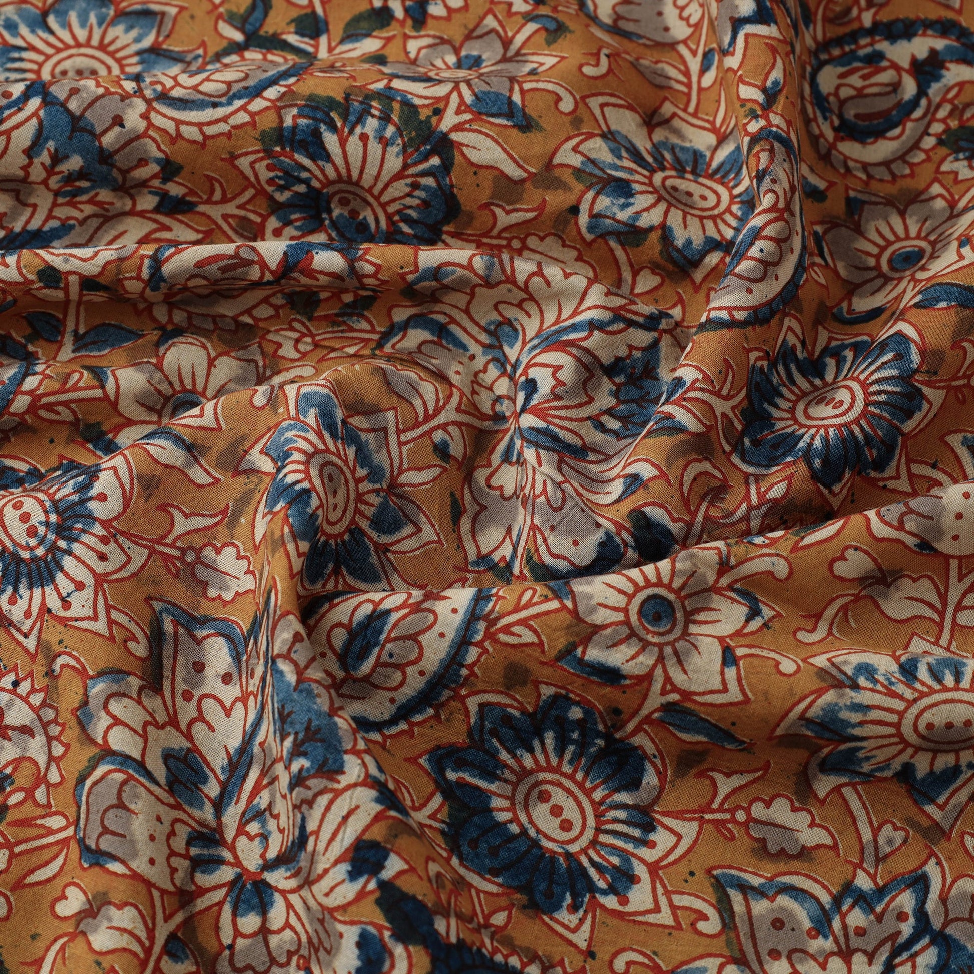 Brown - Natural Dyed Block Print Cotton Kalamkari Fabric 15