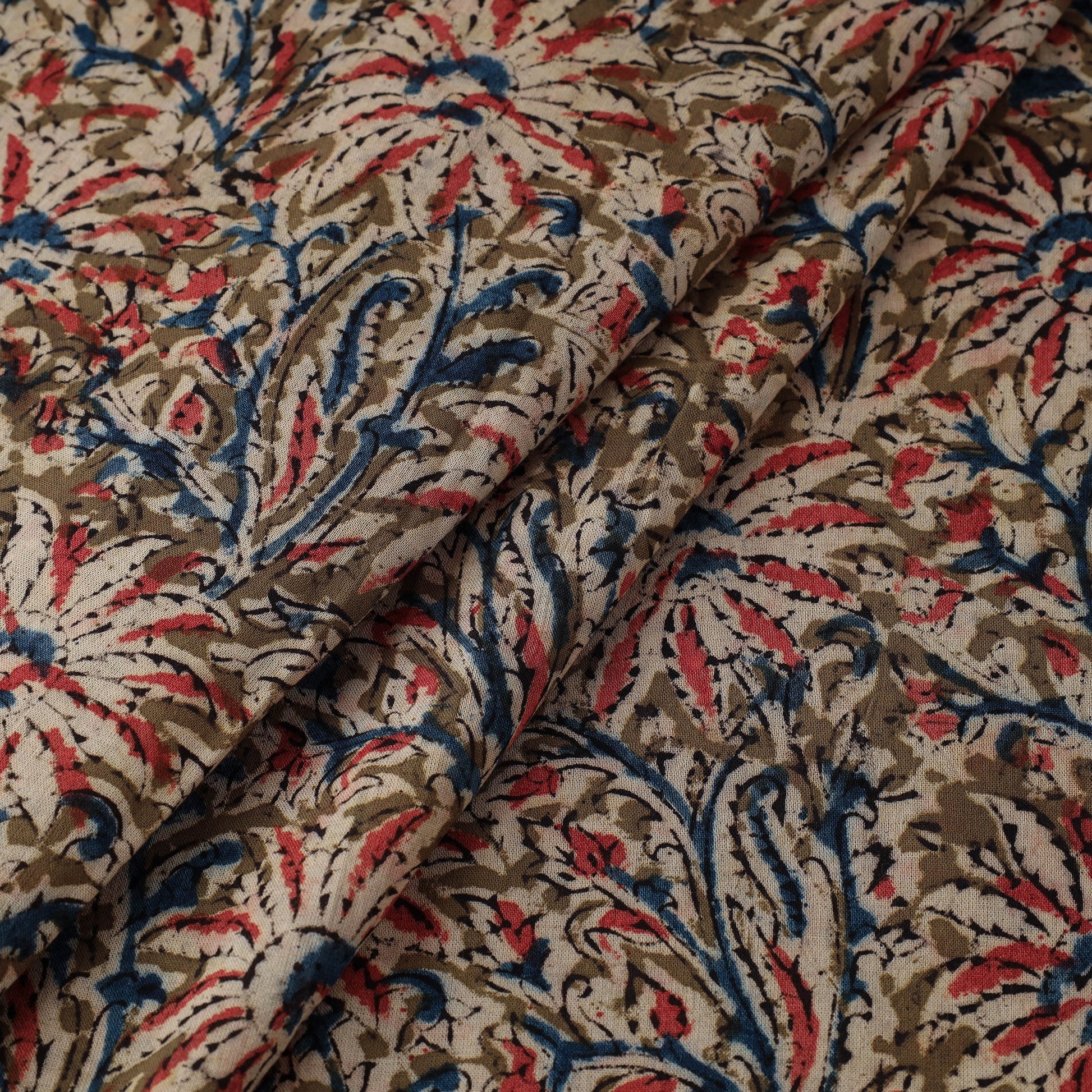 Brown - Natural Dyed Block Print Cotton Kalamkari Fabric 16