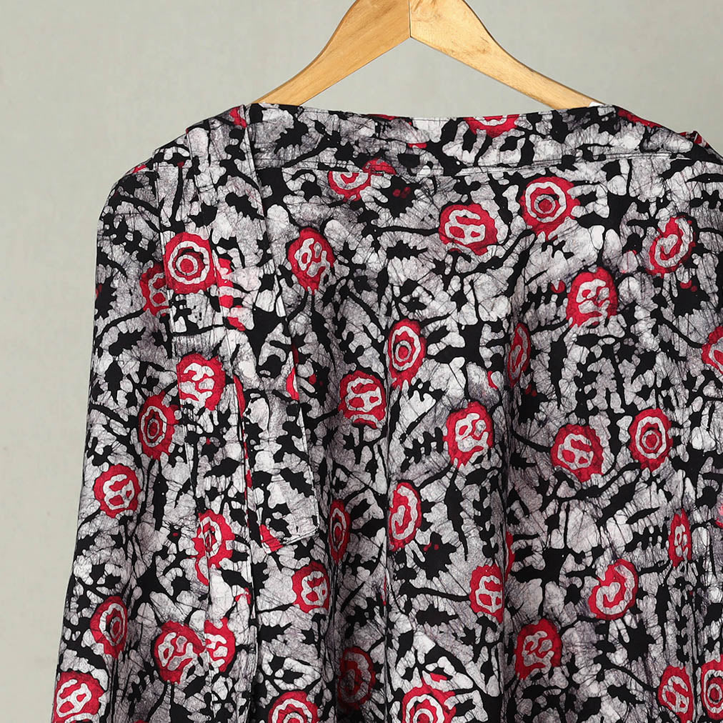 Black - Hand Batik Print Cotton Wrap Around Skirt 09