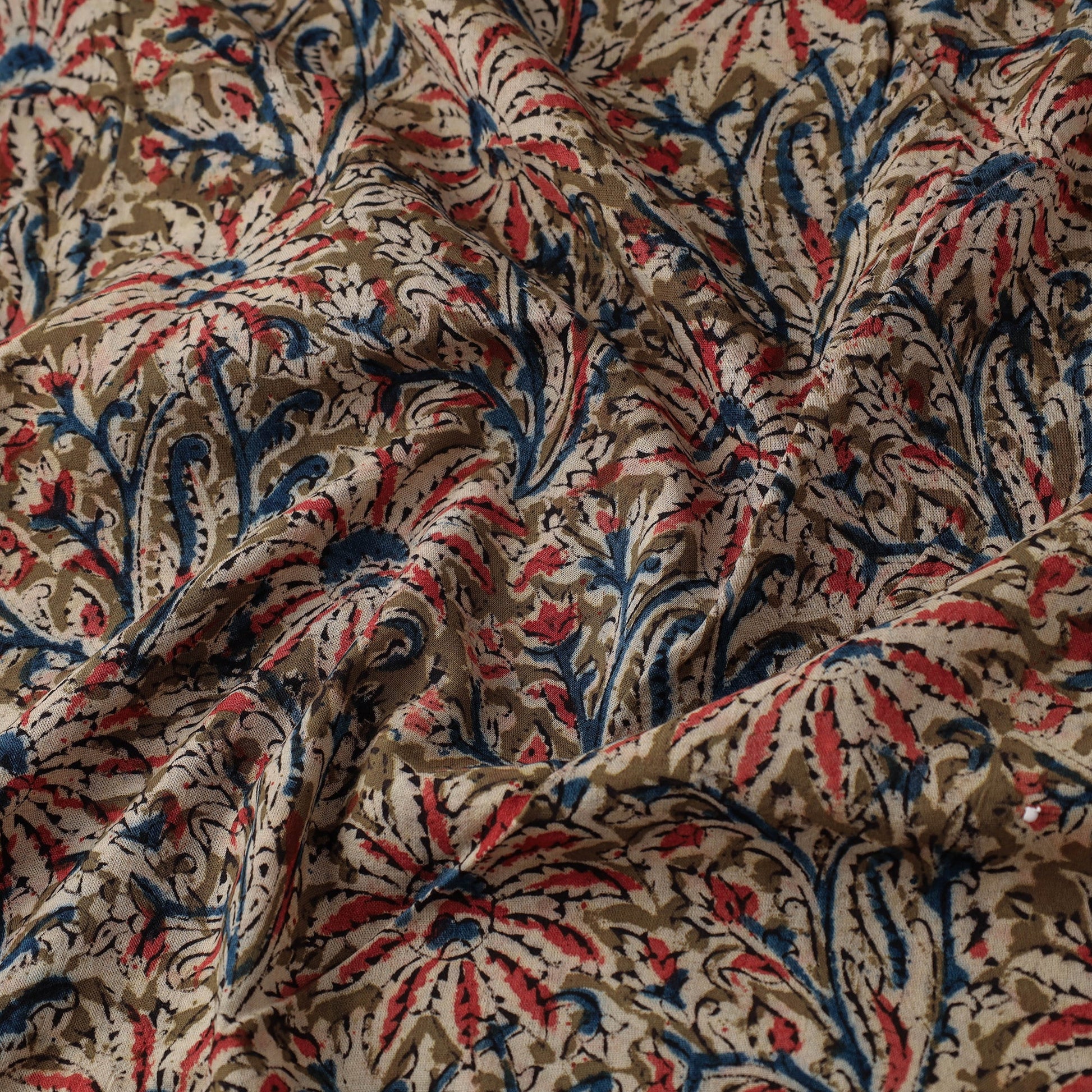 Brown - Natural Dyed Block Print Cotton Kalamkari Fabric 16