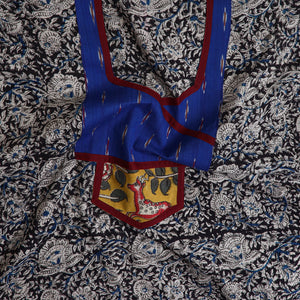 Black - Kalamkari Print Cotton Kurta Material with Patchwork (3m) 12