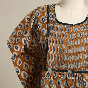 Brown - Pintuck Bagru Mosaic Fusion Cotton Kaftan (Short) 42