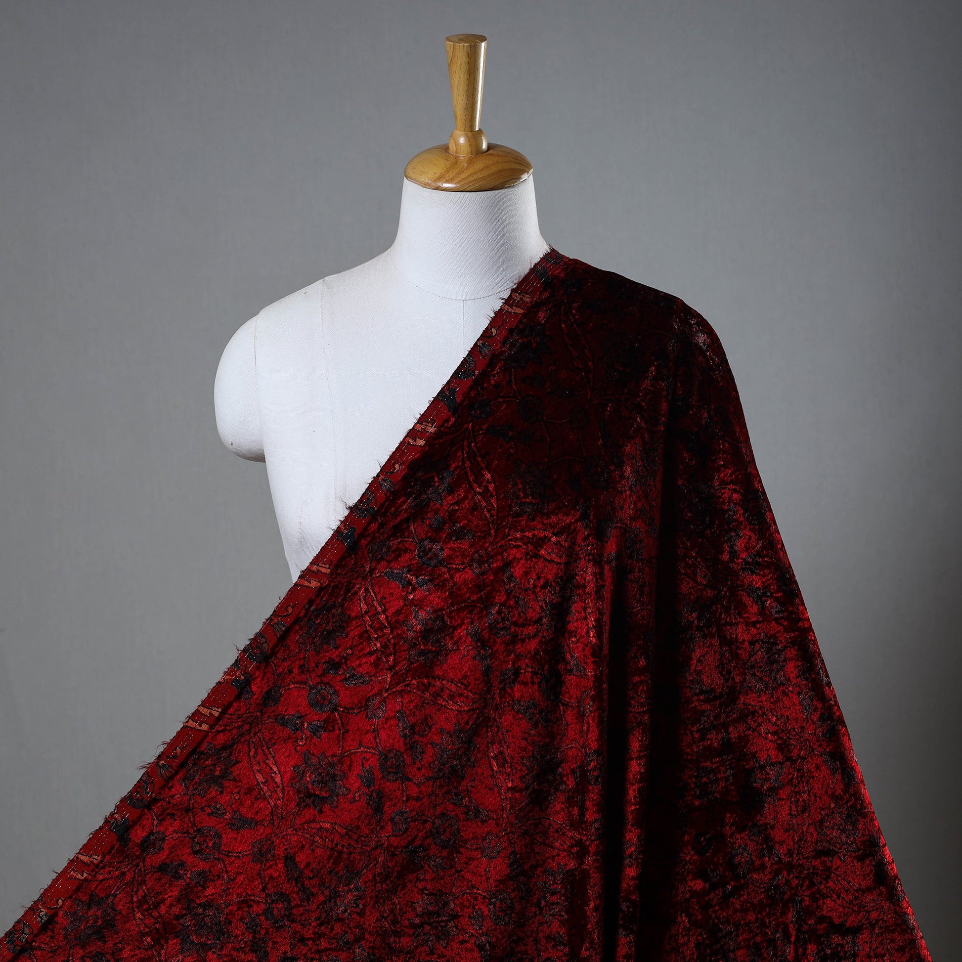Block Printed Velvet Natural Dyed Ajrakh Fabric 01