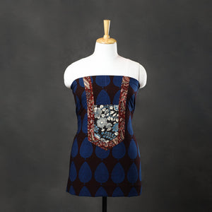 Blue - Bagh Print Cotton Kurta Material with Patchwork (3m) 16