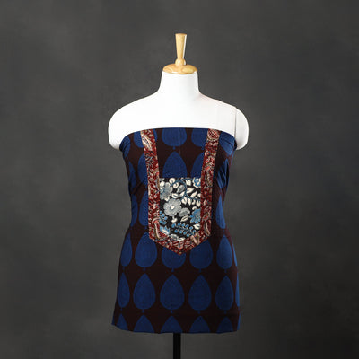 Blue - Bagh Print Cotton Kurta Material with Patchwork (3m) 16