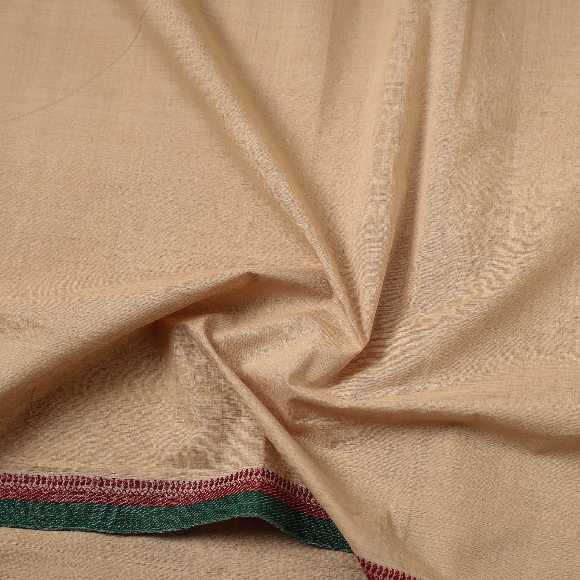 Beige - Handloom Mangalagiri Cotton Fabric with Thread Border 04