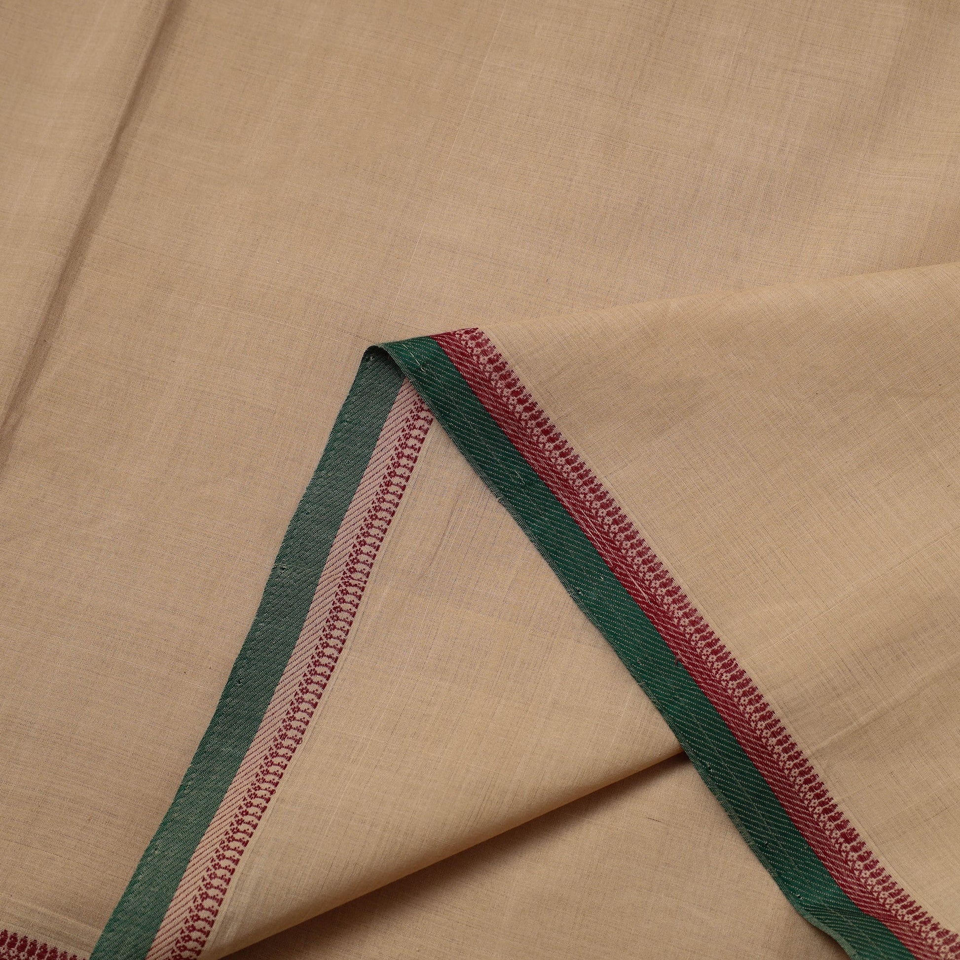 Beige - Handloom Mangalagiri Cotton Fabric with Thread Border 04