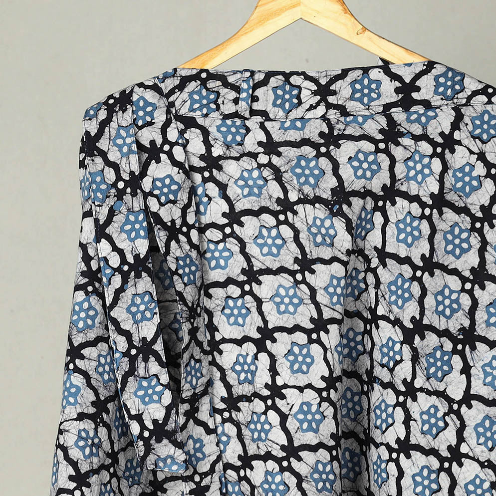 Blue - Hand Batik Print Cotton Wrap Around Skirt 32