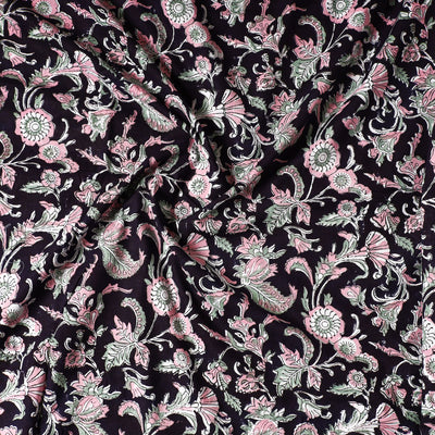 Black - Sanganeri Block Printed Cotton Precut Fabric