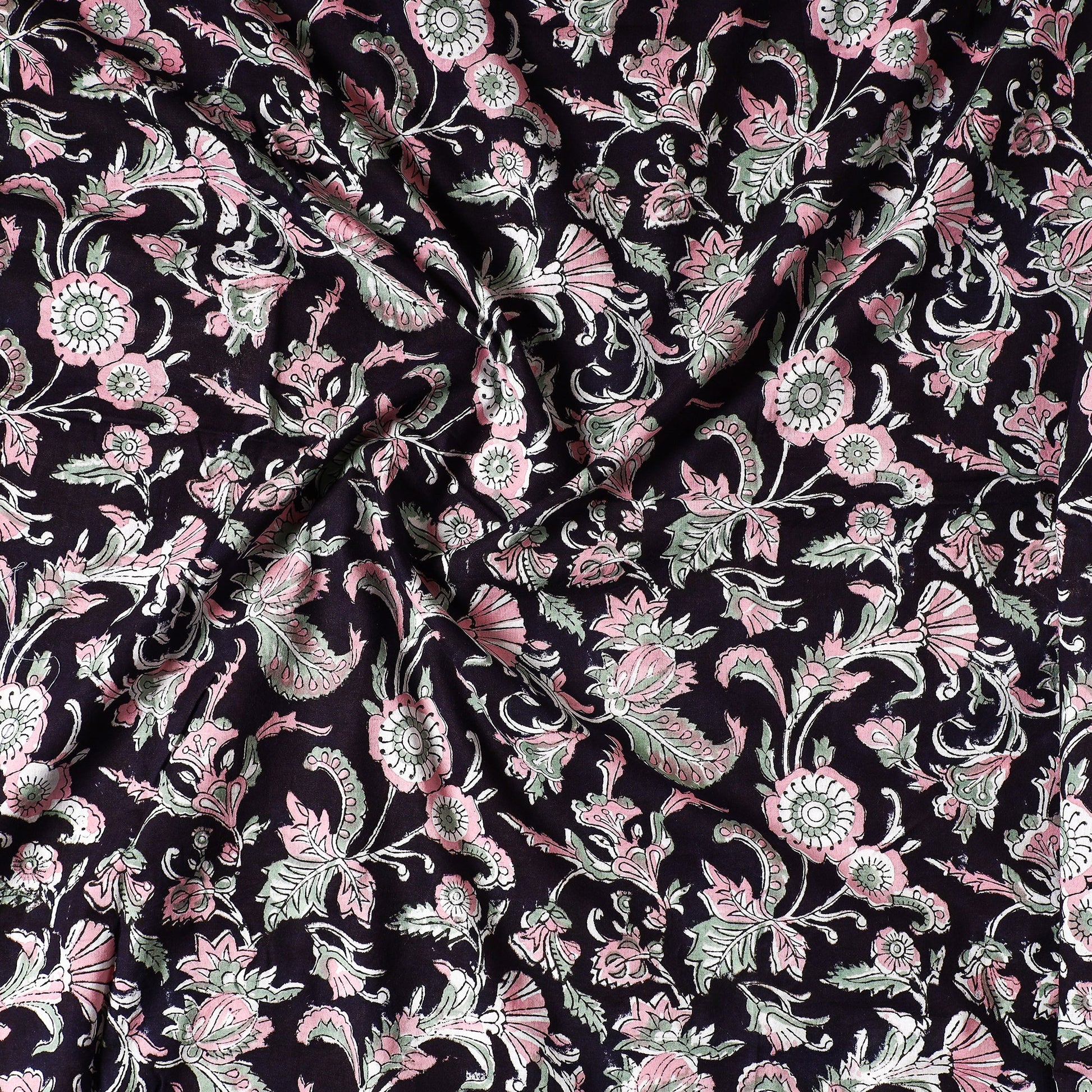 Black - Sanganeri Block Printed Cotton Precut Fabric