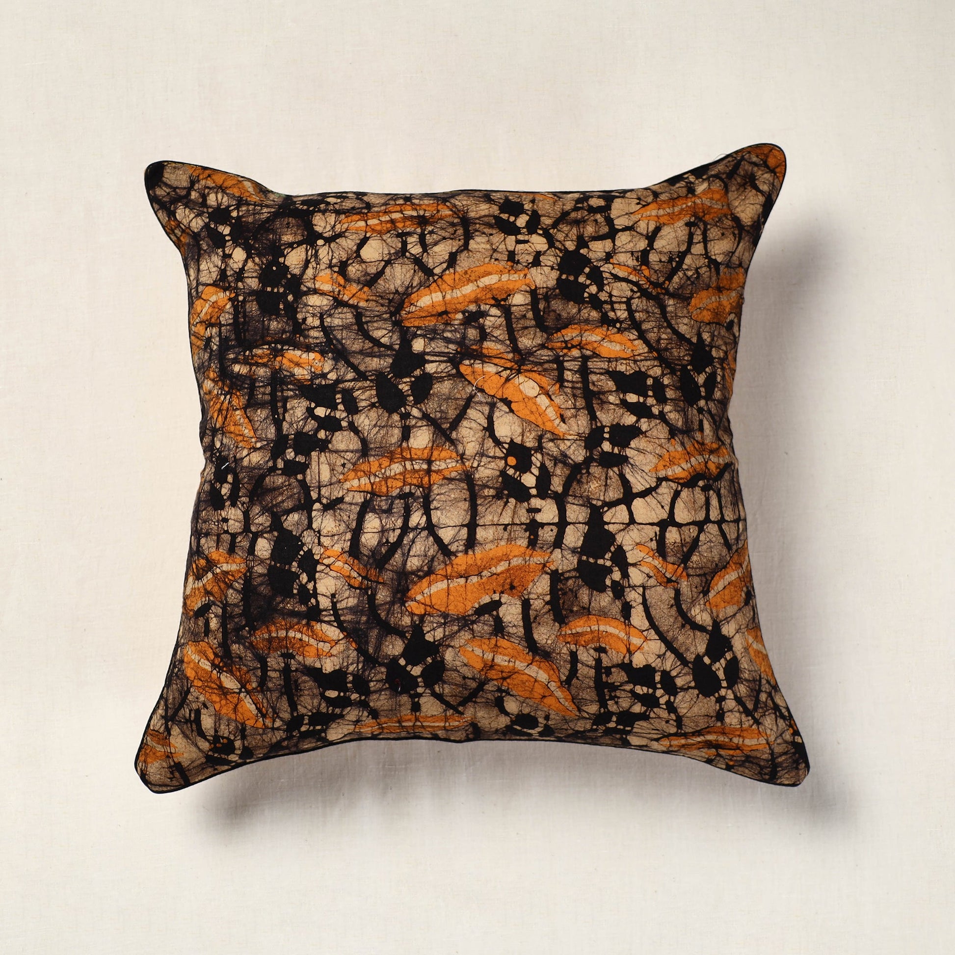 Brown - Hand Batik Printed Cotton Cushion Cover (16 x 16 in)