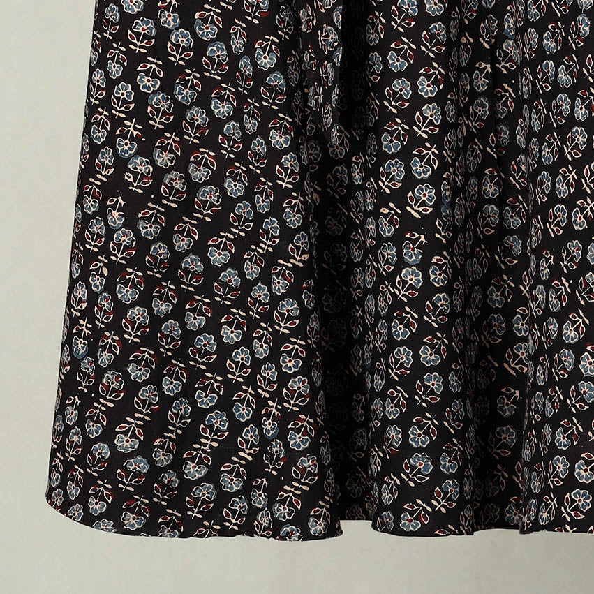Black - Block Print Cotton Wrap Around Ajrakh Skirt 13