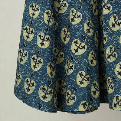 Blue - Block Print Cotton Wrap Around Ajrakh Skirt 15